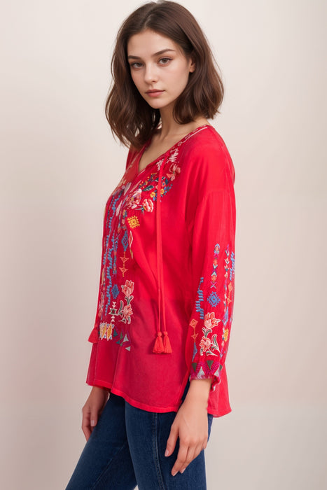 Johnny Was Red Margot Embroidered Blouse C12725-1