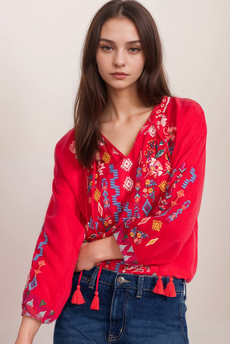 Johnny Was Red Margot Embroidered Blouse C12725-1