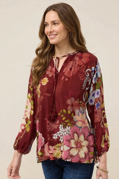 Johnny Was Red Margot Floral Silk Blouse C13925-9