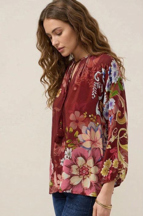 Johnny Was Red Margot Floral Silk Blouse C13925-9