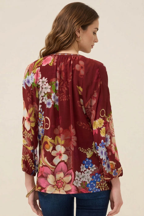 Johnny Was Red Margot Floral Silk Blouse C13925-9
