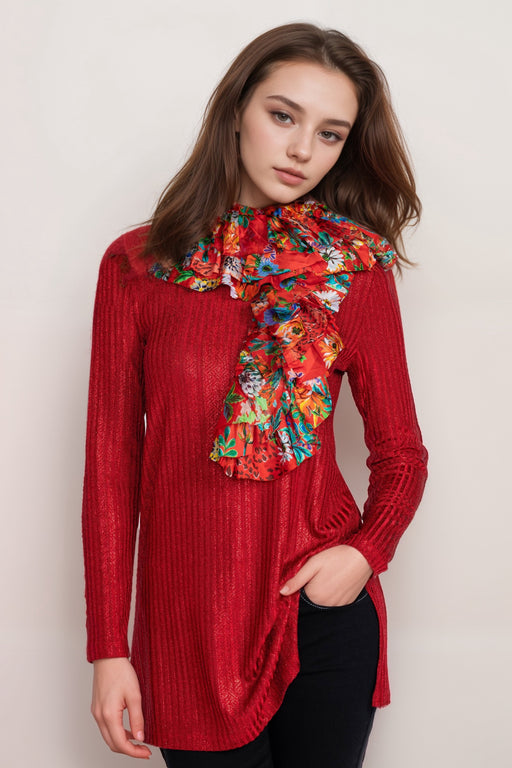 Johnny Was Style C91724BO Red Marie Ruffle Silk Scarf