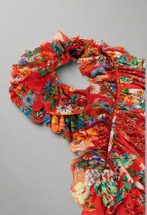 Johnny Was Red Marie Ruffle Silk Scarf C91724BO