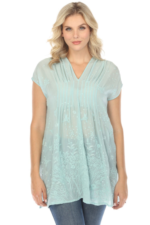 Johnny Was Style C29724 Marine Blue Misti Meadow Embroidered Tunic Top Boho Chic
