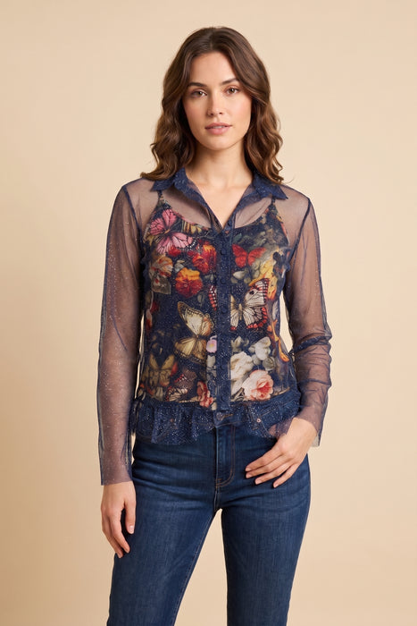 Johnny Was Mazzy Button-Down Ruffle Shirt Slip C14625-O