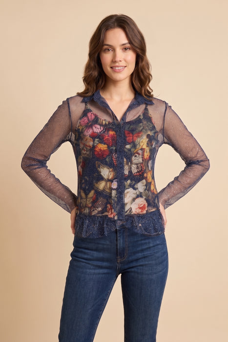 Johnny Was Mazzy Button-Down Ruffle Shirt Slip C14625-O