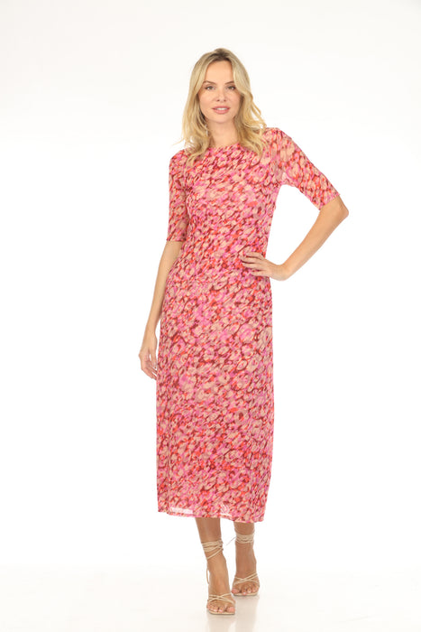 Johnny Was Pink Floral Mesh Midi Dress R36324-5