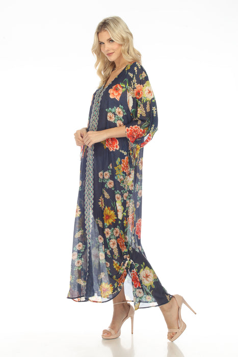 Johnny Was Mia Floral Border Swim Cover-Up Long Dress Boho Chic CSW3622-H