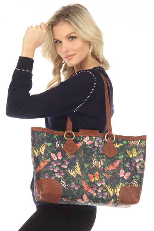 Johnny Was Style R06823 Midnight Mariposa Italian Leather Tote Bag Boho Chic