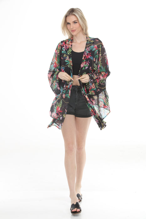 Johnny Was Black Open Front Floral Shirtigan CSW2325-U