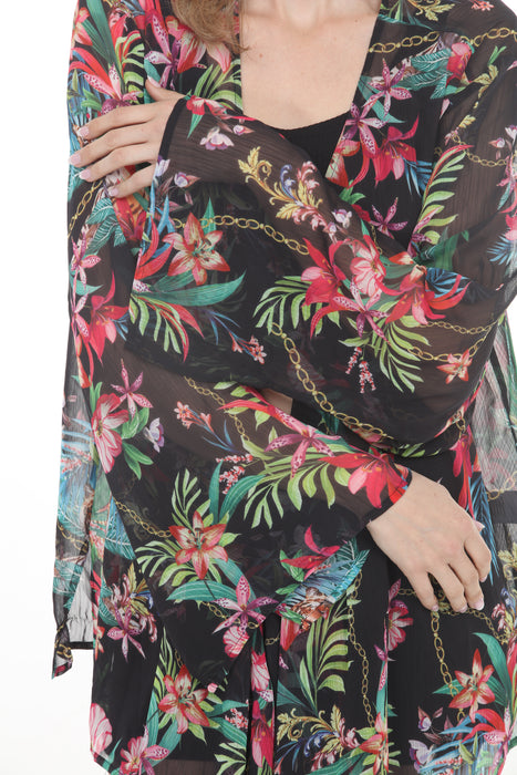 Johnny Was Black Open Front Floral Shirtigan CSW2325-U