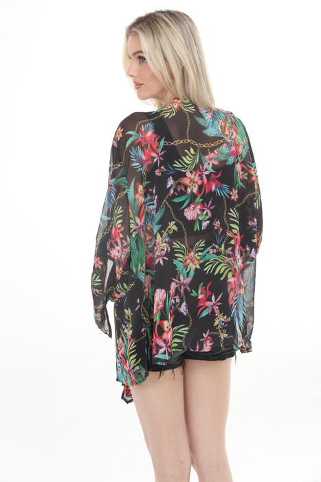 Johnny Was Black Open Front Floral Shirtigan CSW2325-U