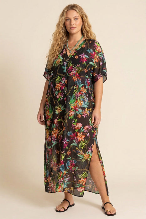 Johnny Was Black Miller V-Neck Kaftan CSW2125-U Plus Size