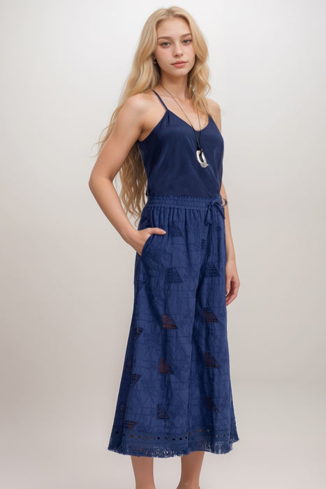 Johnny Was Blue Minca Fringe Cropped Pants C65325-2