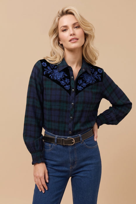 Johnny Was Mingo Plaid Annalina Smocked Cuff Western Shirt W18125-0