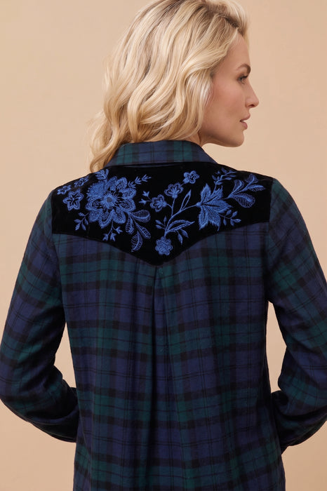 Johnny Was Mingo Plaid Annalina Smocked Cuff Western Shirt W18125-0