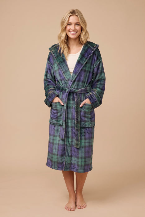 Johnny Was Mingo Plaid Long Sleeve Self-tie Cozy Robe H61725-E