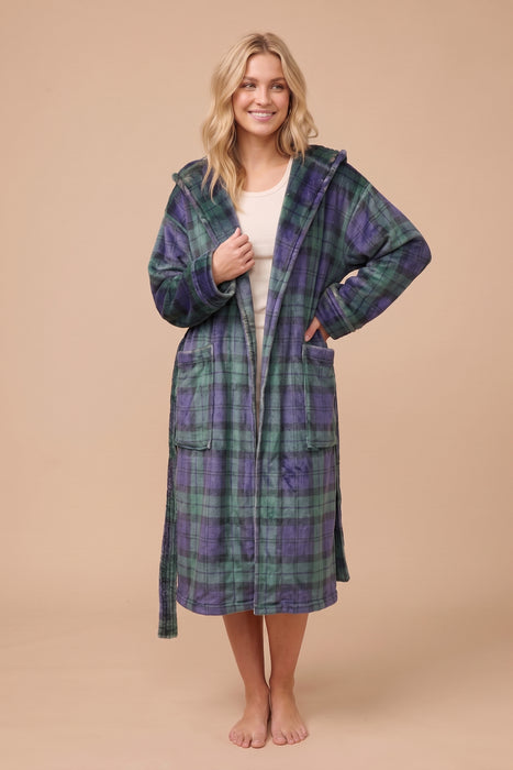 Johnny Was Mingo Plaid Long Sleeve Self-tie Cozy Robe H61725-E