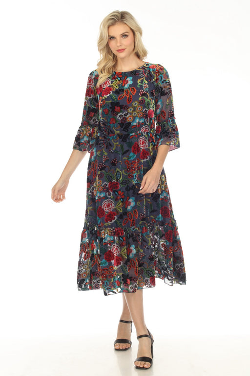 Johnny Was Style R32823 Minto Burnout Tanya Floral Midi Dress Boho Chic