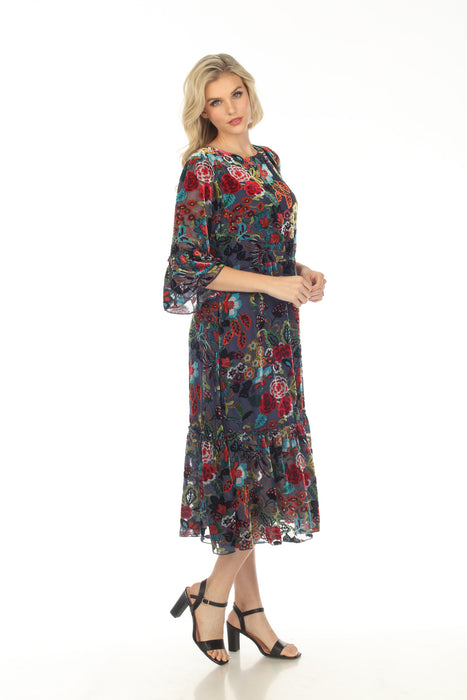 Johnny Was Minto Burnout Tanya Floral Midi Dress Boho Chic R32823