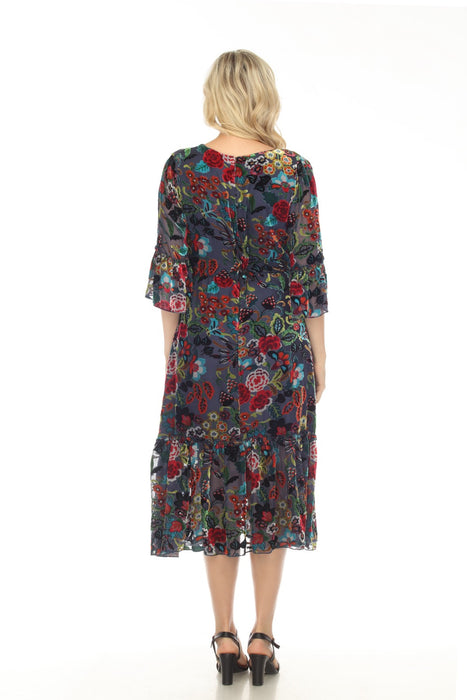 Johnny Was Minto Burnout Tanya Floral Midi Dress Boho Chic R32823