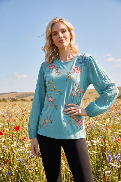Johnny Was JWLA Mixed Media Long Sleeve Tee J10324-ESP Petite