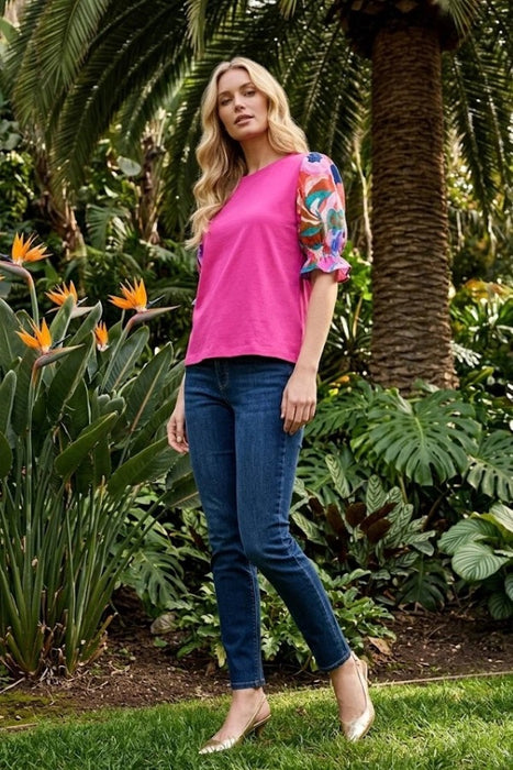 Johnny Was Mixed Media Smocked Sleeve Tee W11225-4