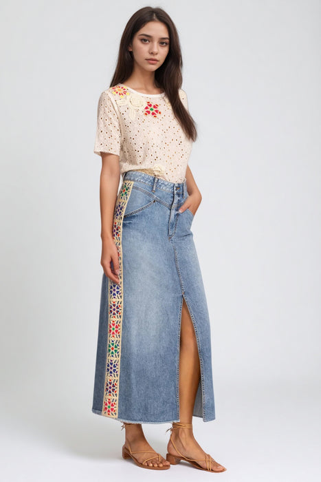 Johnny Was Blue Morgann Denim Skirt JWD1147