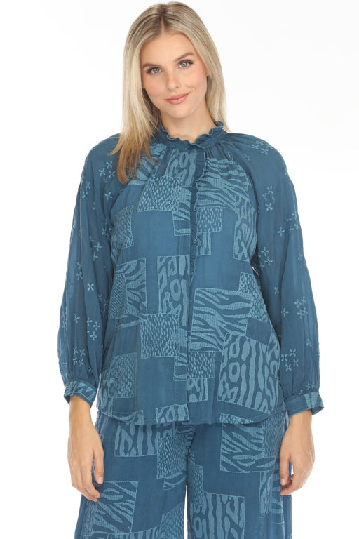 Johnny Was Style C19924-O Moroccan Blue Molli Embroidered Button-Down Blouse