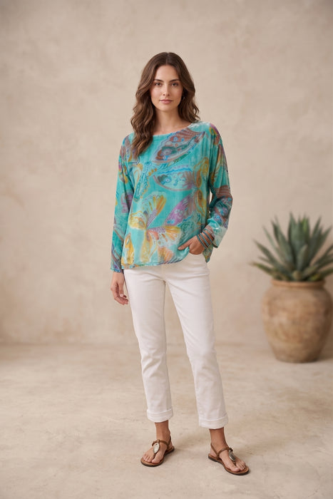 Johnny Was Multicolor Ofelia Burnout Leo Blouse Slip C19825-E