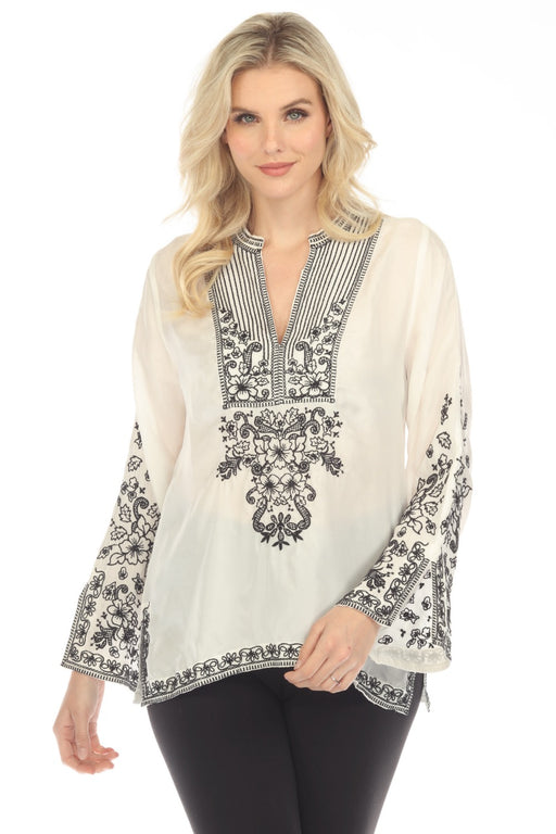 Johnny Was Style R16823 Natural Tempest Embroidered V-Neck Blouse Boho Chic