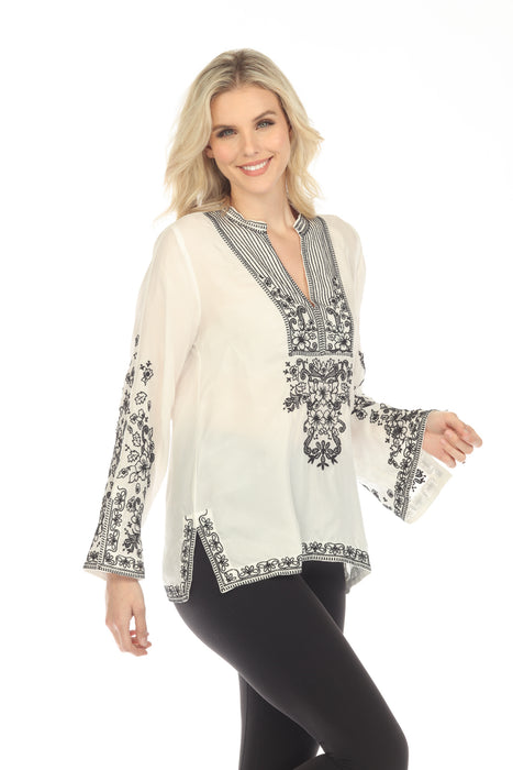 Johnny Was Natural Tempest Embroidered V-Neck Blouse Boho Chic R16823