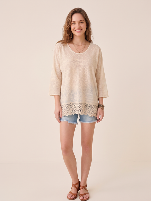 Johnny Was Natural Zora Stitchwork Blouse C10126-1