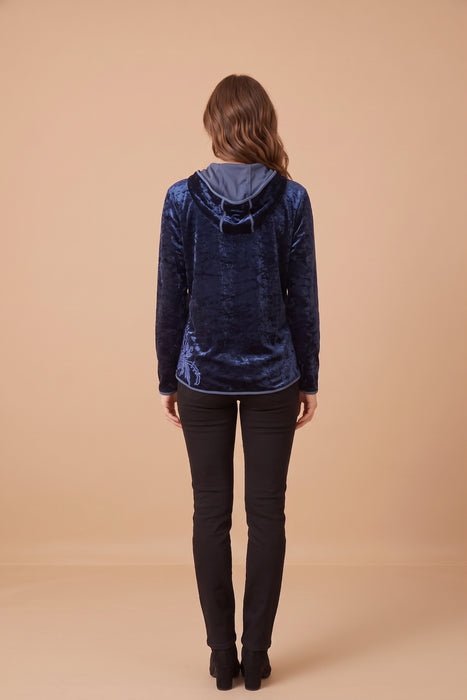 Johnny Was Navy Carmel Crushed Velvet Zip-up Hoodie J44625-0