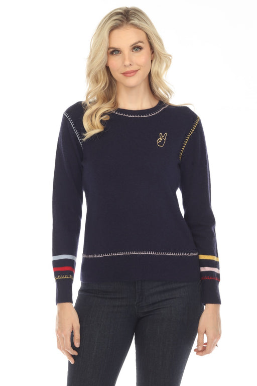 Johnny Was Style M63123 Navy Peace Knit Wool Cashmere Sweater Boho Chic