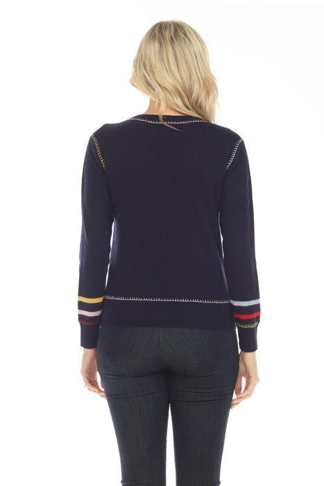 Johnny Was Navy Peace Knit Wool Cashmere Sweater Boho Chic M63123