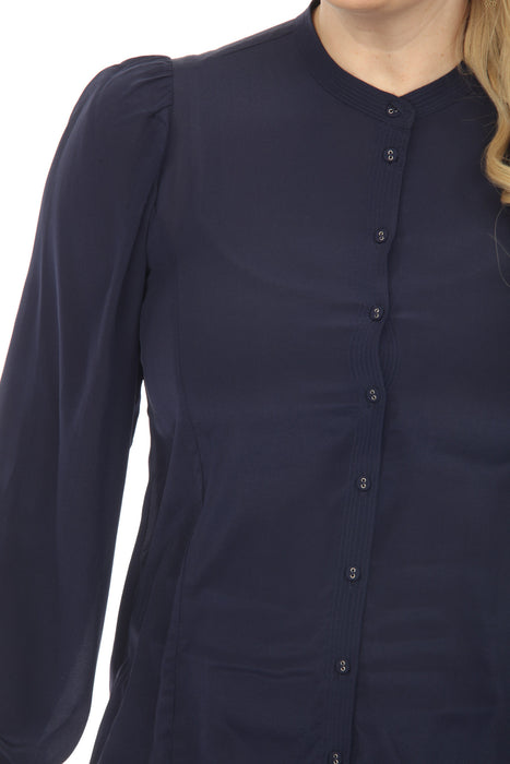 Johnny Was Navy Poplin Relaxed Silk Button-Down Shirt Boho Chic R12522