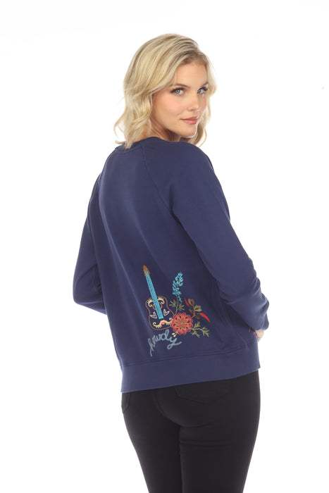 Johnny Was Texas Embroidered Raglan Sweatshirt Boho Chic R45422*