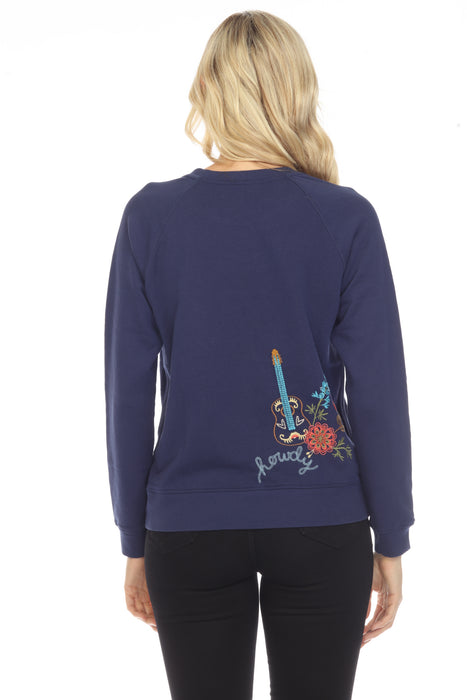 Johnny Was Texas Embroidered Raglan Sweatshirt Boho Chic R45422*