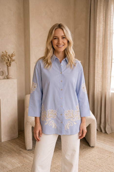 Johnny Was Noi Christine Eyelet Kimono Sleeve Shirt W16126-2