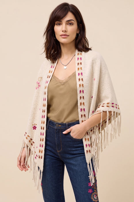 Johnny Was Oatmeal Heather Maxima The Fringe Shawl M63825