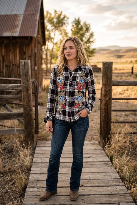 Johnny Was Oberon Plaid Long Sleeve Hannah Western Seamed Shirt W18526-1