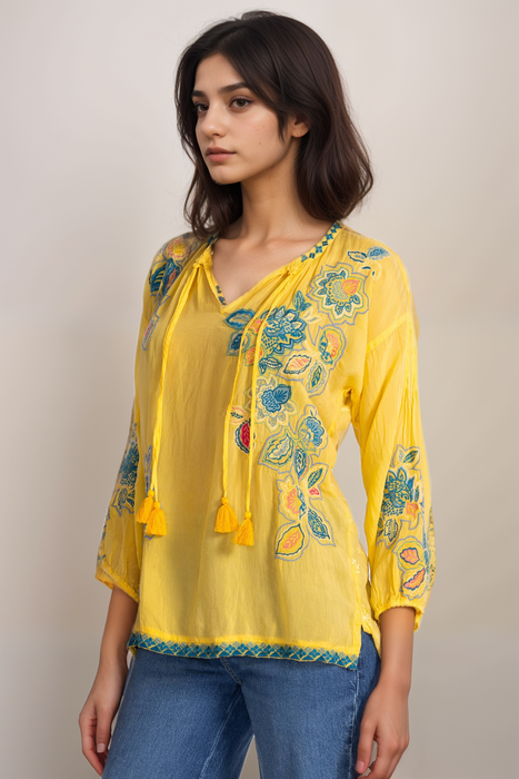Johnny Was Yellow Odesa Margot Embroidered Blouse C13025-2