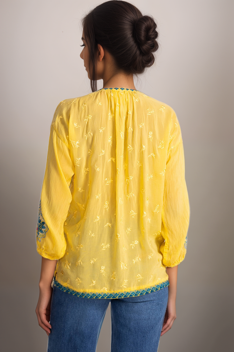 Johnny Was Yellow Odesa Margot Embroidered Blouse C13025-2