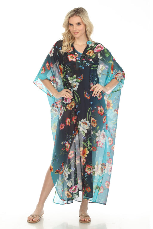 Johnny Was Style CSW7923-Y Ombre Garden Black Swim Cover-Up Long Kaftan Dress Boho Chic