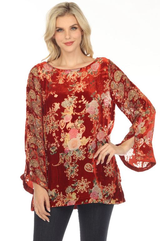 Johnny Was Style C27923B9 Paisley Kimi Velvet Floral Tunic Top Boho Chic