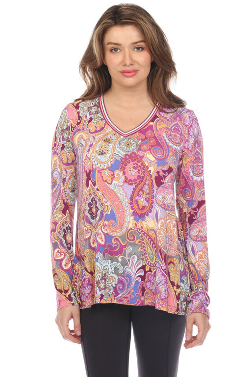 Johnny Was Style T11424 Paisley Long Sleeve V-Neck Tee Boho Chic