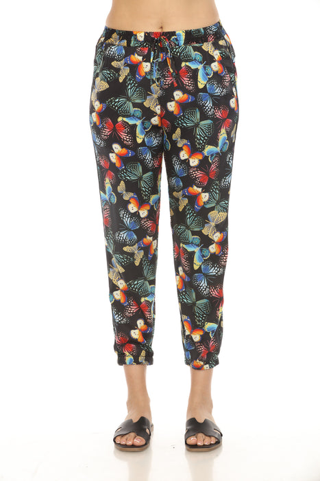Johnny Was Style MS9821H Black Panya Butterfly Silk Jogger Pants