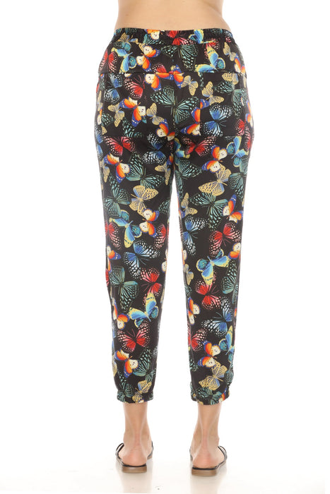 Johnny Was Black Panya Butterfly Silk Jogger Pants MS9821H