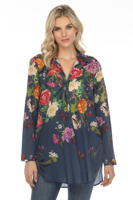 Johnny Was Style R23823 Panya Henley Popover Floral Tunic Top Boho Chic